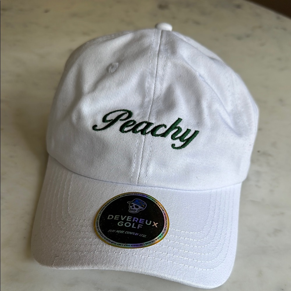 Men’s White Devereux Golf Cap - Peachy Embroidery NWT